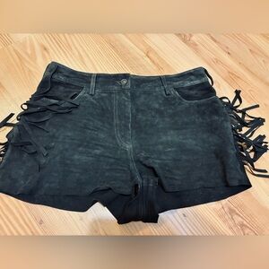 AllSaints Black Tarly Tassel GOAT Suede Fringe Shorts Cowboy rustic Sz 12